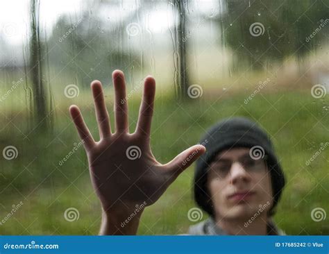 Hand Pressing Against Window Stock Photo Image Of Hand Person 17685242