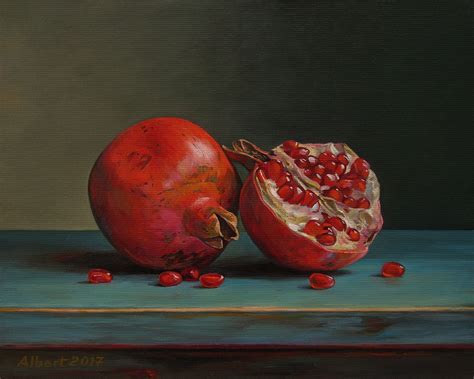 Small Still Life Painting Pomegranates 30x24cm Oil On Canvas