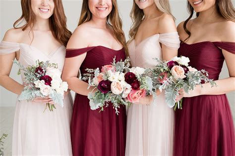 Blush and Burgundy bridesmaid dresses by Love Tanya | Burgundy bridesmaid dresses, Burgundy and ...