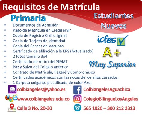 Requisitos de Matrícula para Estudiantes Nuevos Primaria