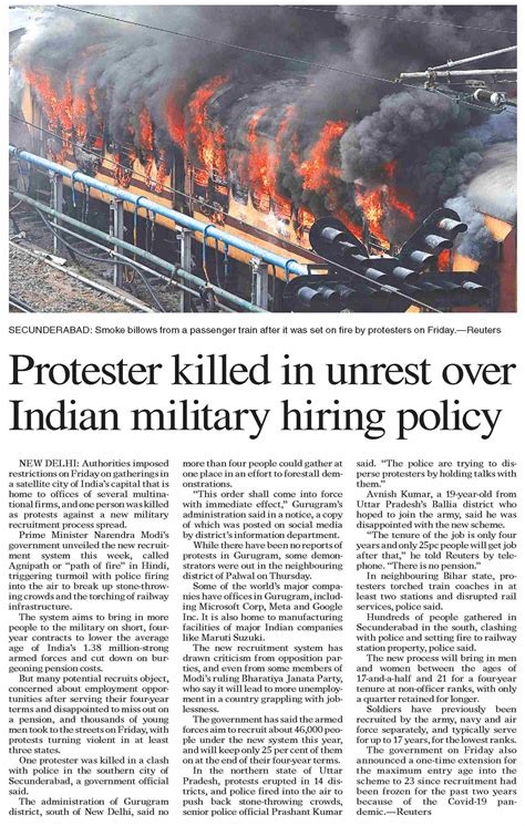 Dawn Epaper Jun 18 2022 Protester Killed In Unrest Over Indian