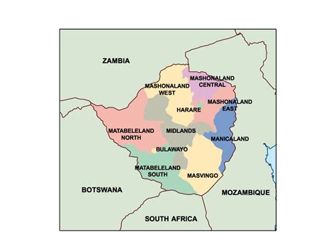 Detailed map of zimbabwe and neighboring countries. zimbabwe presentation map | Vector World Maps