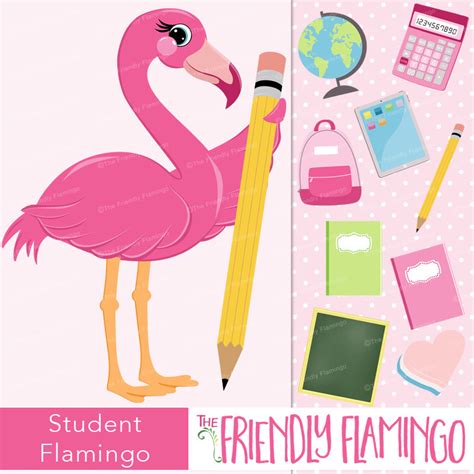 School Pink Flamingo Clip Art Girl Flamingo Clipart Pencil