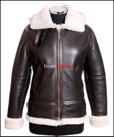 Ladies B3 Brown Hooded Bomber Ww2 Real Shearling Sheepskin Leather
