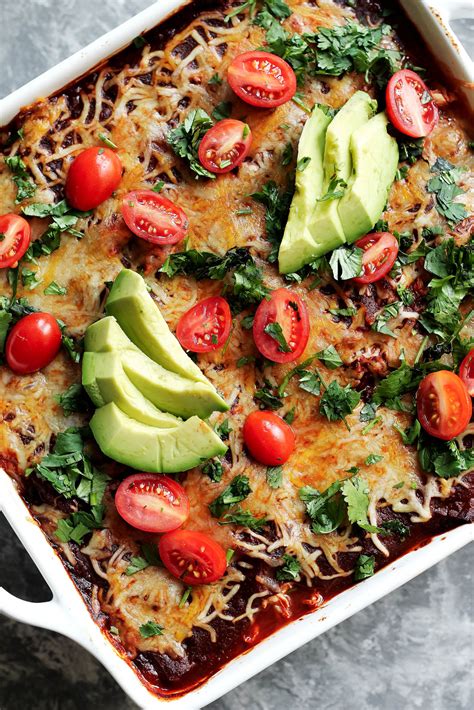 Comes with a printable grocery list, snack list, tips for meal prepping and suggestions for substitutions. Low Carb Chicken Zucchini Enchilada Bake | Ambitious Kitchen