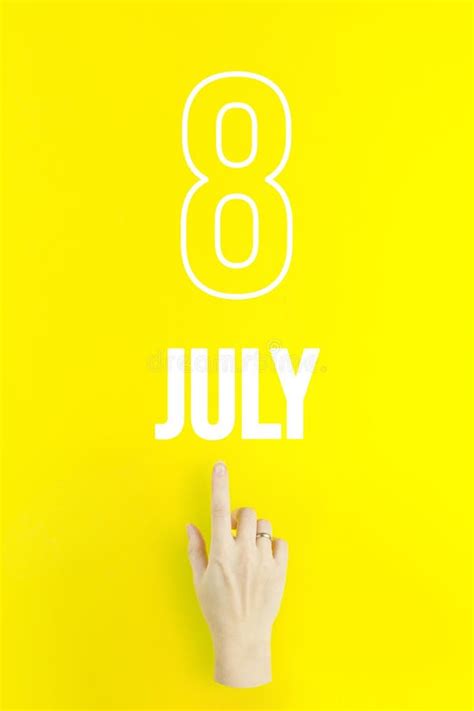 July 8th Day 8 Of Month Calendar Datehand Finger Pointing At A