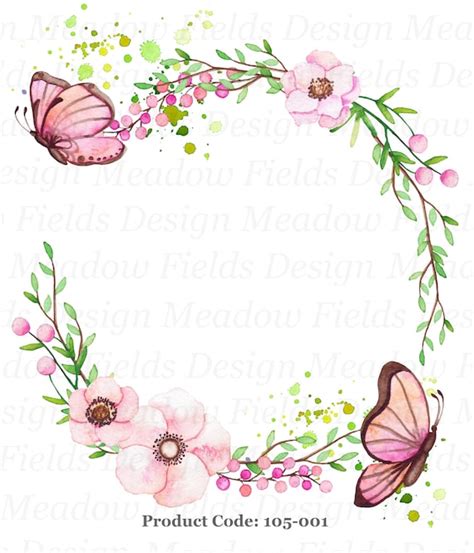 Pink Flowers With Butterflies Frame Png Sublimation Floral Etsy
