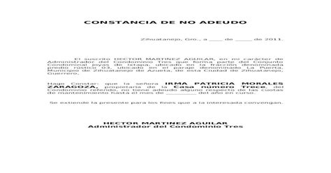 Formato Constancia De No Adeudo Doc Document