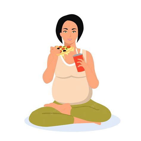 Premium Vector Pregnant Woman Eating Fastfood Pizza And Cola