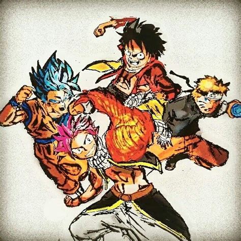 Natsu Goku Naruto And Luffy Fairy Tail Art Fairy Tail Art