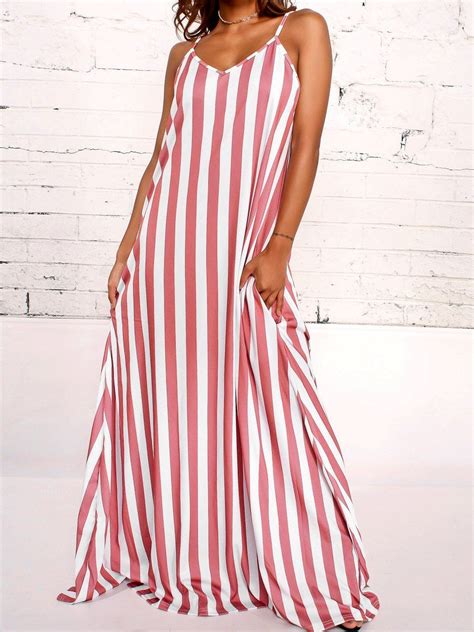 Stripe Spaghetti Strap Loose Maxi Long Dress Striped Maxi Dresses