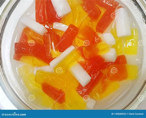 Top View Of Sweet Jelly On Pudding In Cup Stock Image Image Of