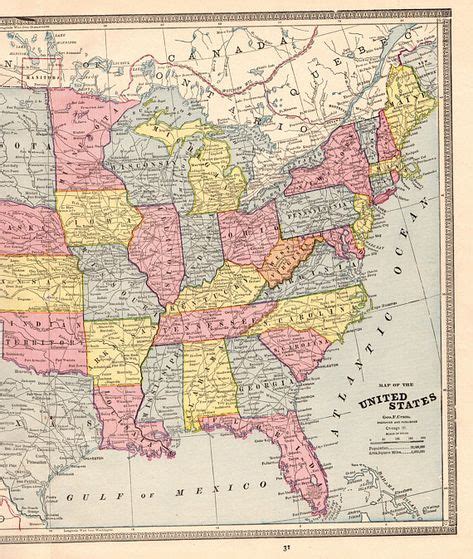 1888 Antique United States Map Vintage Usa Map Gallery Wall Art Teacher