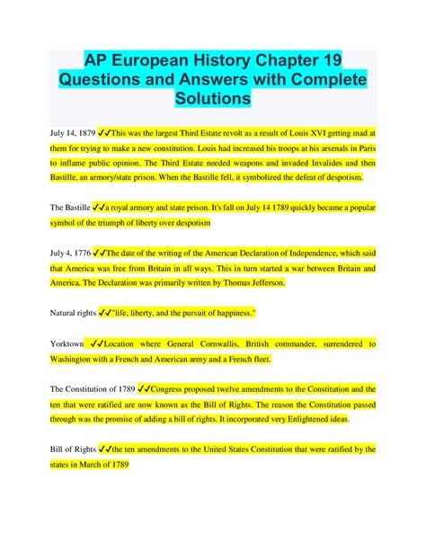 AP European History Chapter 19 Questions and Answers with Complete