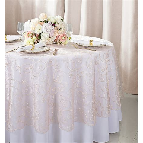Wedding Linens Inc 90 Round Embroidered Organza Table Overlay Toppers