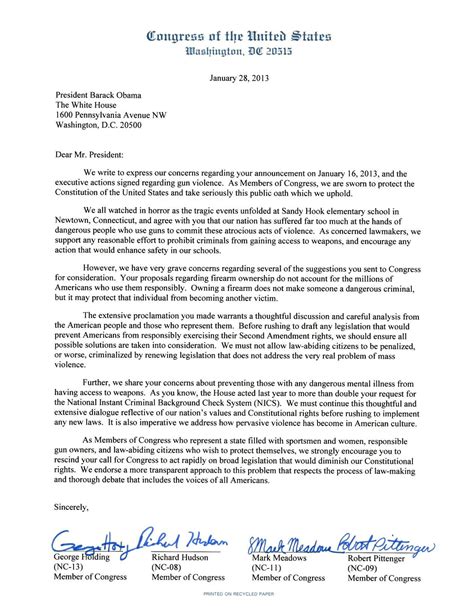 How to write formal letters. Freshman U.S. Reps From NC, including Meadows, Pen Letter To Obama Regarding Gun Control ...