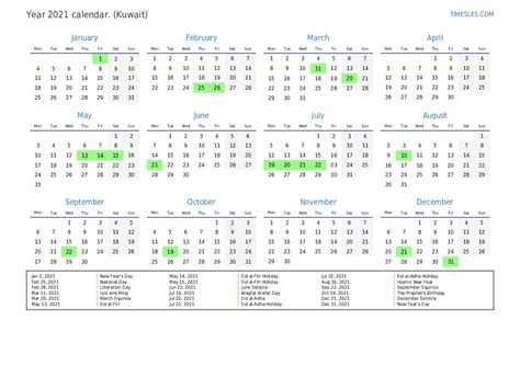 Calendar For 2021 With Holidays In Kuwait Print And Download Calendar