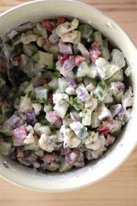 Mix yogurt, garlic and vinegar. Greek Yogurt & Fresh Herb Cucumber Salad | Buy This Cook That