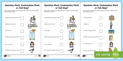 Question Mark Full Stop Or Exclamation Mark Differentiated Worksheet