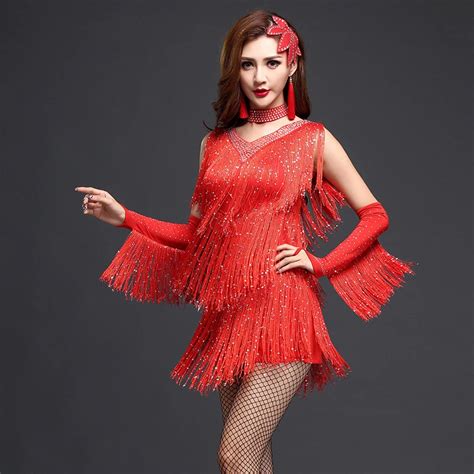 2018 New Women Ballroom Dance Dress Samba Costume With Sleeves Fringe Sexy Salsa Dresses