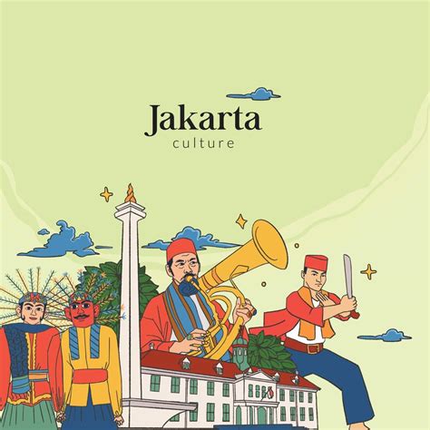 Set Jakarta Illustration Hand Drawn Indonesian Cultures Background