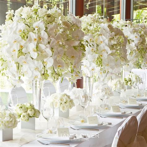 White Orchid Table Centerpieces Wedding Planner Luxuryeventsphuket Orchid Centerpieces