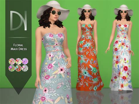 Floral Maxi Dress By Darknightt At Tsr Sims 4 Updates