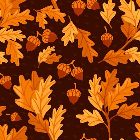 Premium Vector Seamless Pattern Various Oak Autumn Leaves With Acorn