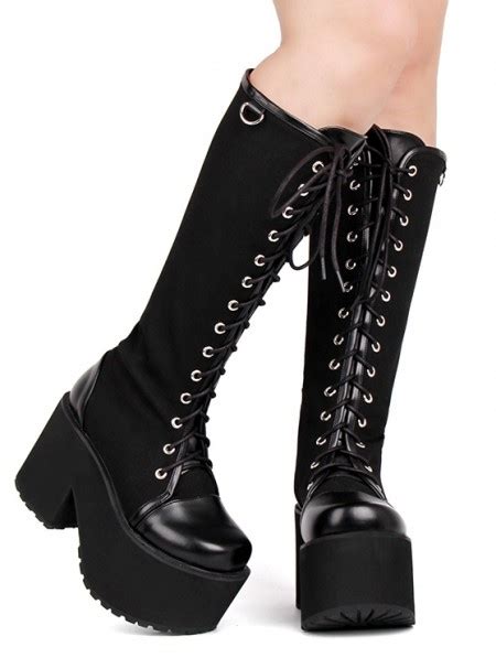 Black Gothic Punk Lace Up Knee Platform Boots For Women Darkincloset Com