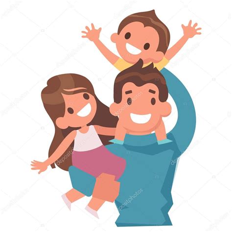 Cartoon Young Father Playing Kids Isolated White Background Happy