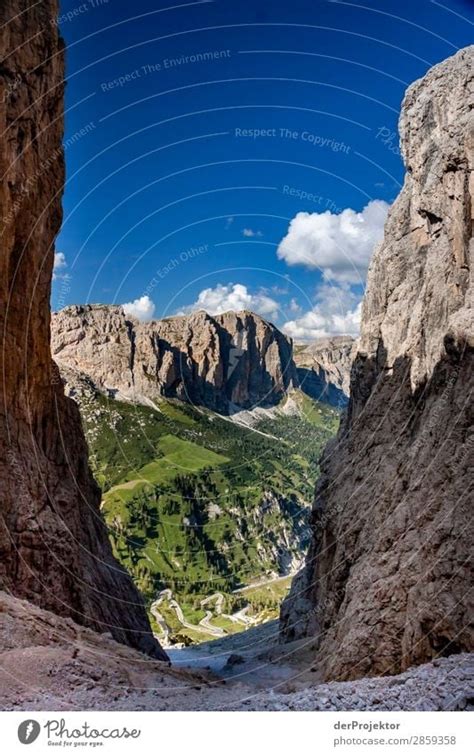 Hiking Trail With Hiker With Panoramic View In The Dolomites A