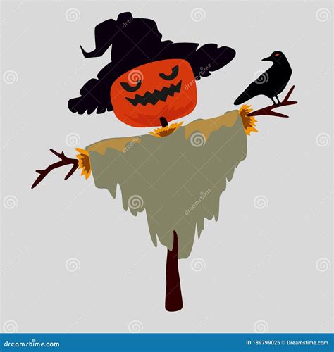 Dressed Scarecrow With A Pumpkinautumn Harvest With A Scarecrow With
