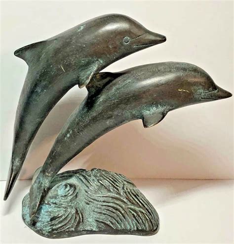 San Pacific International Bronze Dolphins Sculpture Statue Spi Patina