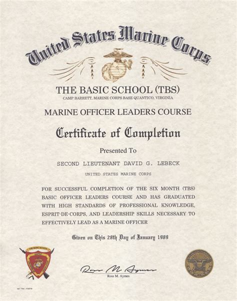 Usmc The Basic School Certificate
