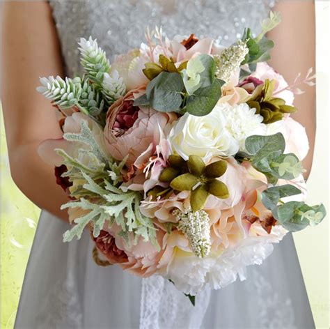 Silk Artificial Wedding Bridal Bouquets Handmade Flowers Rose Outdoor