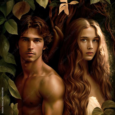 Illustrazione Stock Man Woman And The Forbidden Apple Adam And Eve Concept Artists