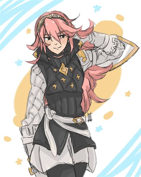 An Anime Character With Pink Hair Wearing Armor And Holding Her Arm