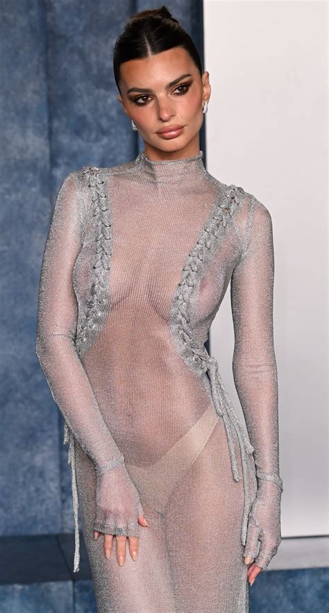 Emily Ratajkowski Wows In Lace Up Naked Dress By Feben At Vanity Fair Oscar Party