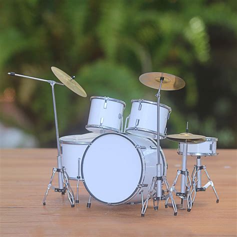 Wood Miniature Drum Set In White From Java Pure Rhythm Novica