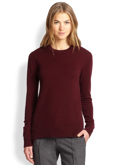 Lyst Vince Cashmere Overlay Crewneck Sweater In Red