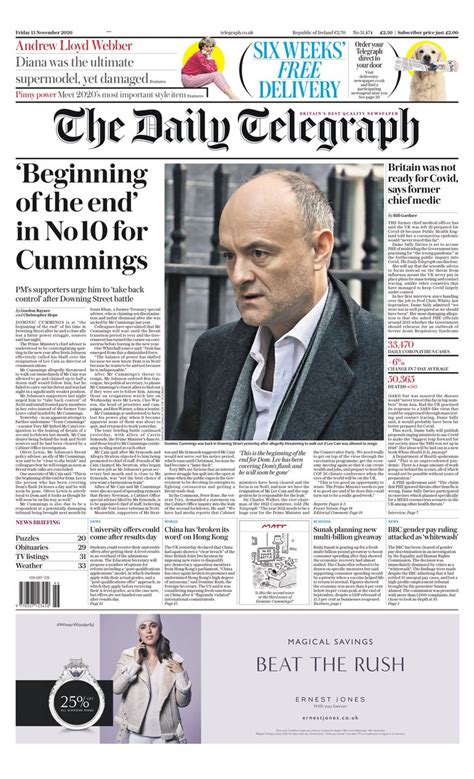 Daily Telegraph Front Page 13th Of November 2020 Tomorrows Papers Today