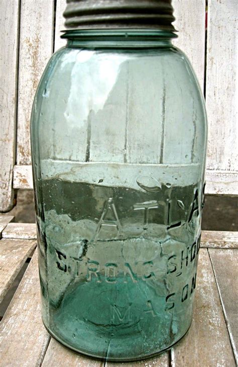 Vintage Atlas Mason Jar Aqua Strong Shoulder Large Oz Jar