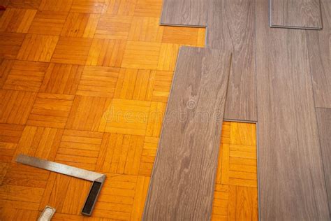 Lay Vinyl Flooring On Old Parquet Stock Image Image Of Laying