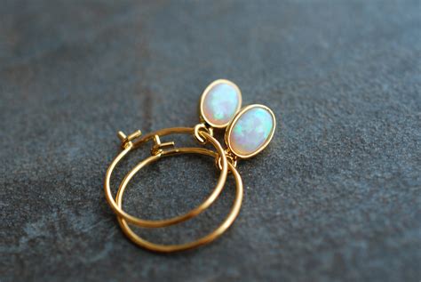 Tiny Opals Gold Plated Hoop Earrings Gifts For Her Etsy
