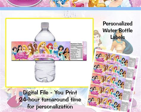 There Is A Water Bottle Label With Princesses On It And The Labels Are