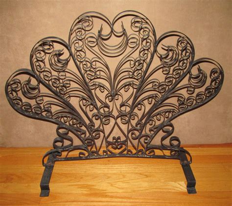 Art deco carved brass ribbon french mirror fireplace fire screen. Vintage 60's Mid Century Decorative Wrought Iron Fireplace ...