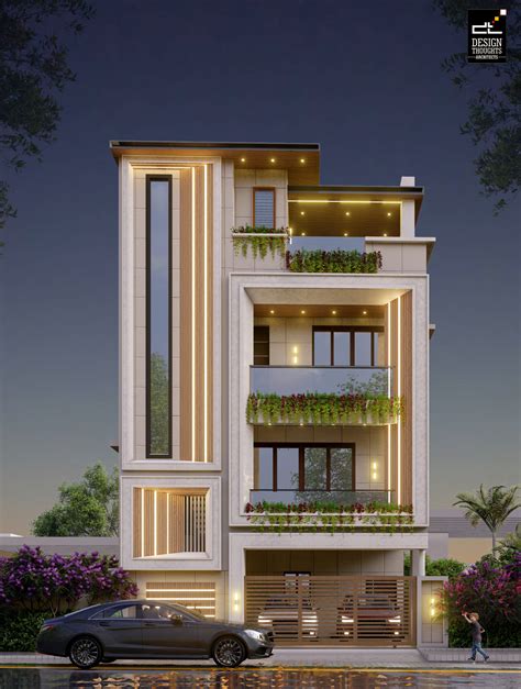Modern Triplex House Design With Led Lights Design Thoughts Architects