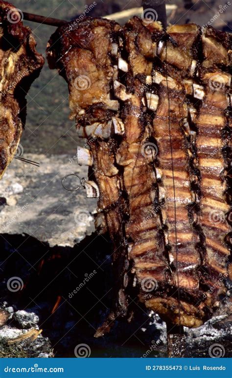 Asado Traditional Barbecue Dish In Argentina Roasted Meat Cooked On A