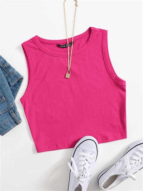 Shein Solid Crop Tank Top Preppy Tank Tops Preppy Tops Top Summer Outfits