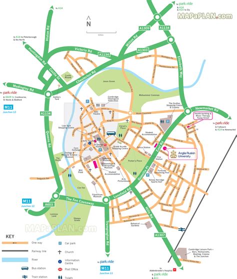 Cambridge Map Map Showing Directions To Park And Ride Car Park Locations